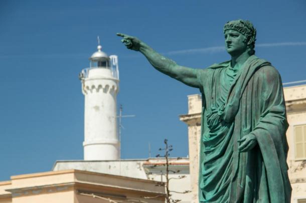 Statue of Roman Emperor Nero in Anzio, Italy. Nero reigned for 13 years and eight months.