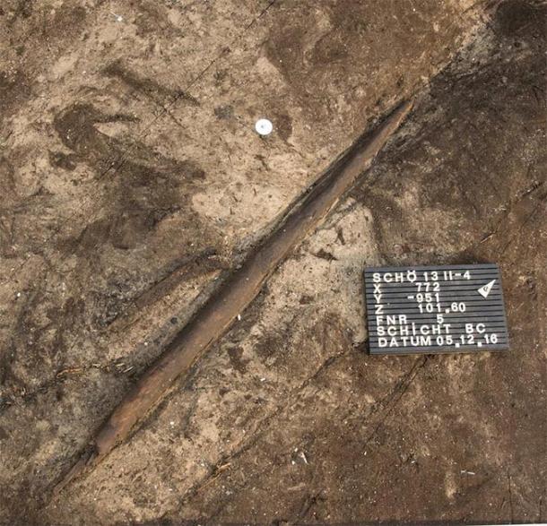 The throwing stick / ‘killing stick’ at the excavation site. (Eberhard Karls Universität Tübingen)