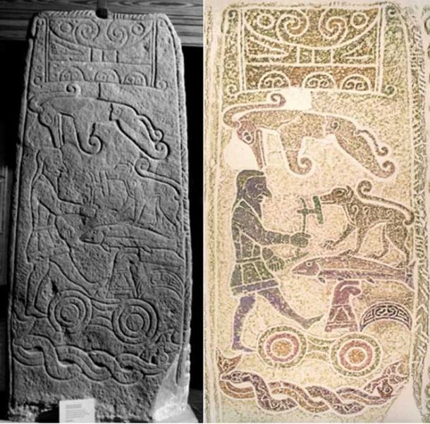 Left: The Golspie Stone Photograph by R. J. Henery Right: Creative reproduction by Marianna Collessie