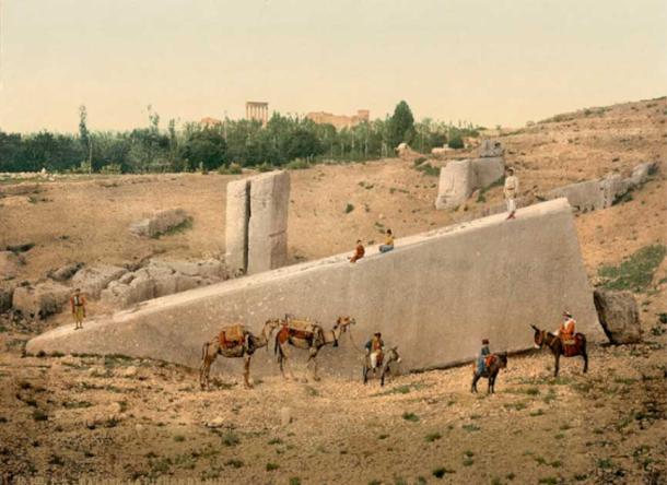 The Stone of the Pregnant Woman, photographed between 1890 and 1900, at Baalbek in Lebanon. (Public domain)