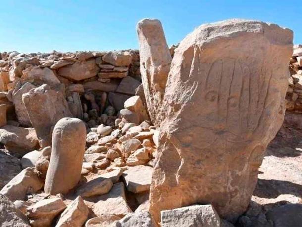One of the ancient faces carved in stone at a remarkably well-preserved Neolithic shrine found at a prehistoric gazelle hunting camp in Jordan’s eastern desert. Source: Jordan Tourism Ministry