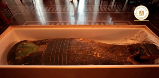The striking coffin is thought to have held the remains of ancient priest named Ankhenmaat. (MOTA)