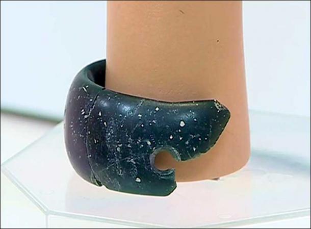 A stunning green-hued chlorite bracelet, found in 2008 in a layer that contained remains of Denisovans. Pictures: Anastasia Abdulmanova, Konstantin Tynayev