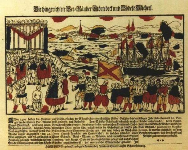 The summary execution of Klaus Störtebeker in Hamburg, Germany in 1401 AD in a tinted woodcut by Nicolaus Sauer. (r_gassenhower / Public domain)