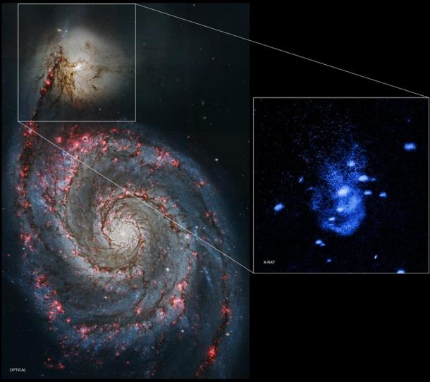 An outburst in the supermassive black hole centered in the small galaxy NGC 5195.