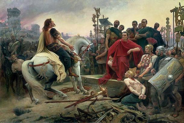 The surrender of a Gallic chieftain in 52 BC before Julius Caesar and the Romans after the Battle of Alesia, painted by Lionel Royer. (Lionel Royer / Public domain)