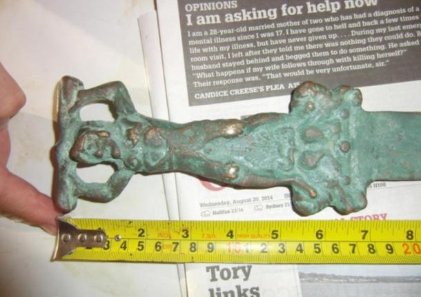 A close-up of the sword found off Oak Island.