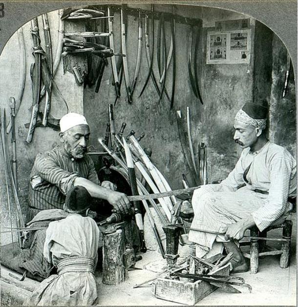 A sword maker of Damascus, Syria. Circa 1900.
