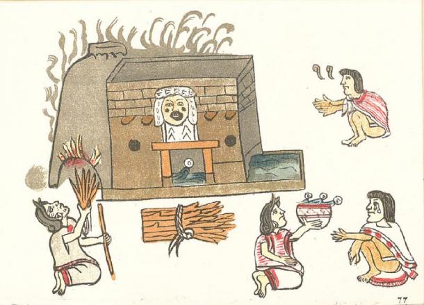 A temazcal in Codex Magliabecchiano. (Public Domain)