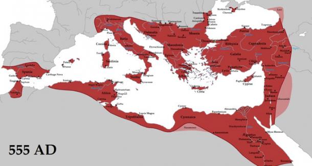 Emperor Justinian reconquered many former territories of the Western Roman Empire, including Italy, Dalmatia, Africa, and southern Hispania