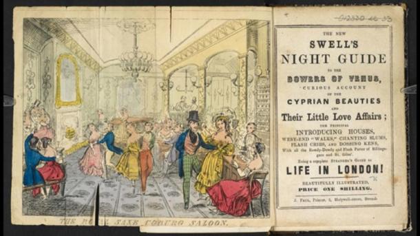 The New Swell’s Night Guide, a guide to finding and approaching actresses and prostitutes, estimated 1840. (British Library / Public Domain)