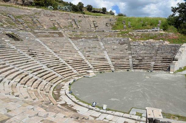 The theater of ancient Halicarnassus, built in the 4th century BC during the reign of King Mausolos and enlarged in the 2nd century AD, the original capacity of the theatre was 10,000. Bodrum, Turkey.