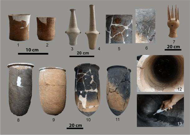 These vessels found at the Yuchisi site in Anhui province, China, were analyzed as part of the study on mass beer production technology.  (Archaeological and anthropological sciences)