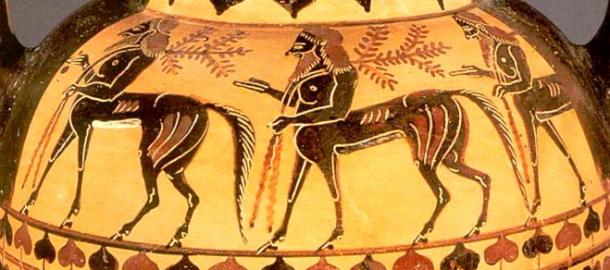 On a vase from about 500 BC, three Centaurs walk in line, two of them carrying a branch signifying they belong to a different branch of humanity - the line of Seth as opposed to the supposedly culturally and intellectually superior line of Cain.