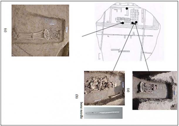 The three tombs from which researchers took soil to find silk proteins.