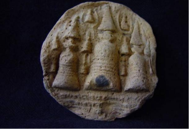 Depiction of tiers and steps stupa on the terracotta sealing, Nalanda, Bihar