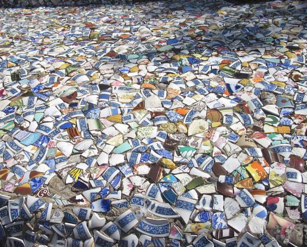 Incredible numbers of tiny glass and pottery pieces have gone into the decoration of the chapel