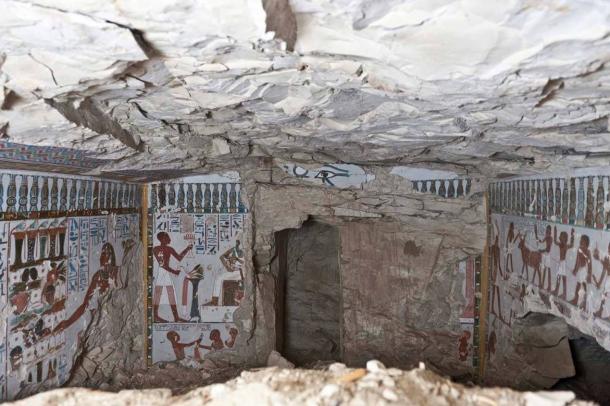 The tomb was vandalized in the ancient past for unknown reasons, but it is suspected that scenes or text representing deity Amun were removed during the reign of Pharaoh Akhenaten.