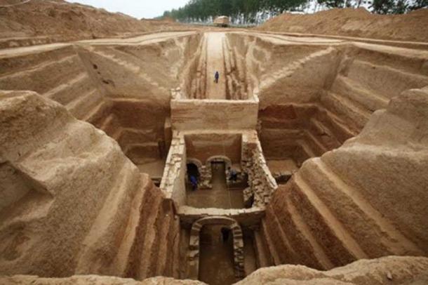 The tomb of Cao Cao, which has a similar layout to the one recently found.