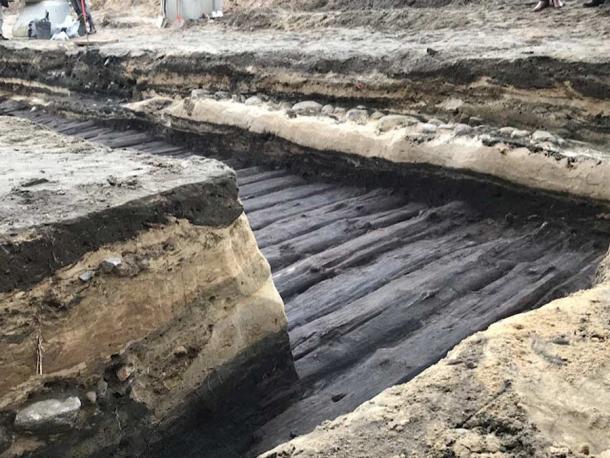 The top layer of timber has no bark which helped preserve the wood from rot (Landesdenkmalamt Berlin)