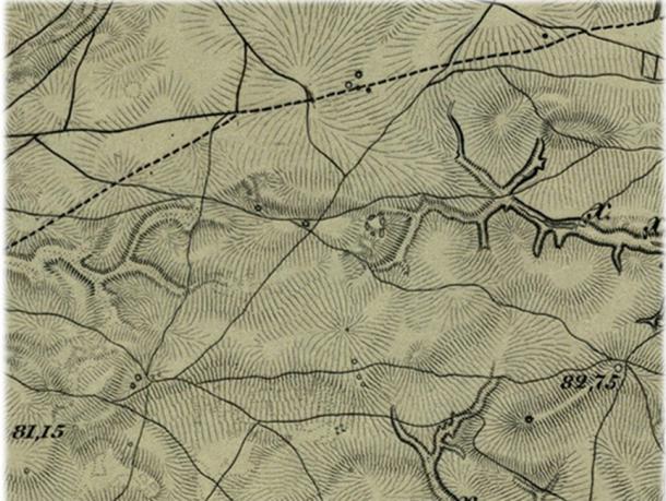 Schubert’s 1861 topographic map, which shows more mounds than what can be seen today.