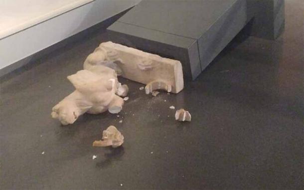 The tourist destroyed an ancient griffin statue inside the Israel Museum in Jerusalem. Credit: Israel Police.