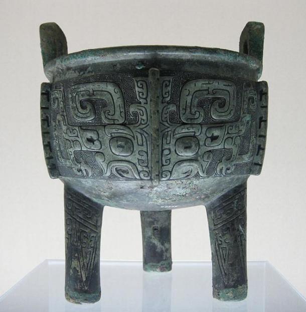 A tripod cauldron or ding from the late Shang Dynasty, China.