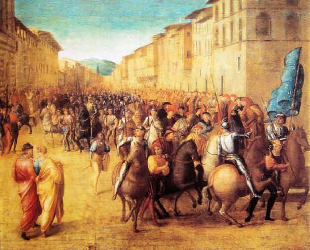 French troops under Charles VIII entering Florence 17 November 1494 during the long aftermath of the Pazzi Conspiracy, by Francesco Granacci. (Francesco Granacci / Public domain)