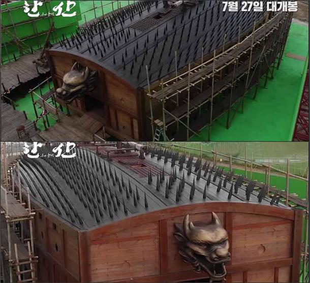 The turtle ship used for the filming of the 2022 movie, 