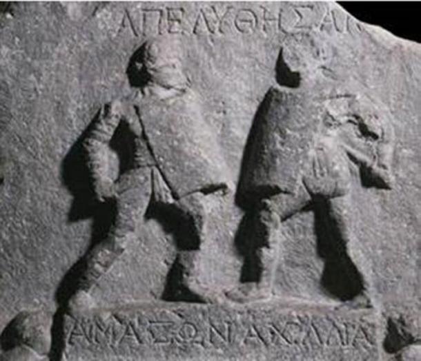Relief of two female gladiators (gladiatrices) found at Halicarnassus. 