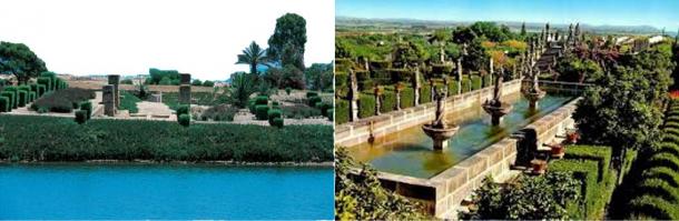 The two gardens, Hamilcar’s Gardens in ancient Carthage (left) and Jardim do Paco (right)  