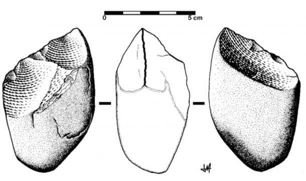 A typical Oldowan simple chopping-tool. This example is from the Duero Valley, Valladolid.