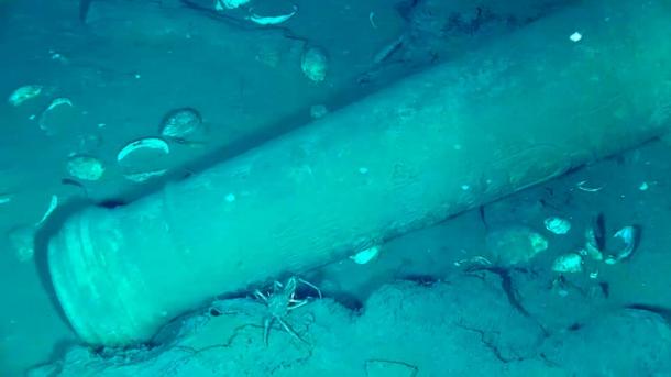 The new underwater images identified a cannon made in Seville in 1644 AD at the San Jose wreck site. (Presidency of the Republic of Colombia)