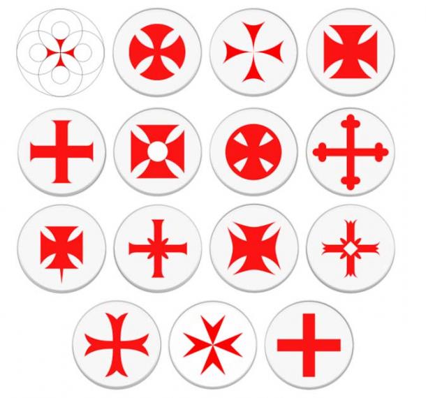 A variety of crosses used by the Templar, and other knights. (Public Domain)