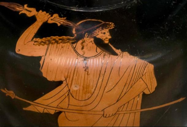 On this vase from about 470 BC, Zeus holds his scepter of rule in his left hand and his lightning bolt in his right. (Public Domain)