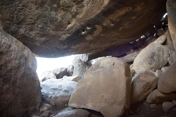 The view from inside the dolmen.