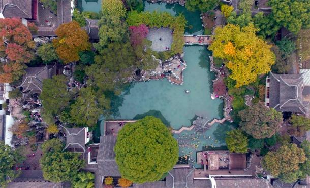 Aerial view of one of the Suzhou gardens. (Xinhua)