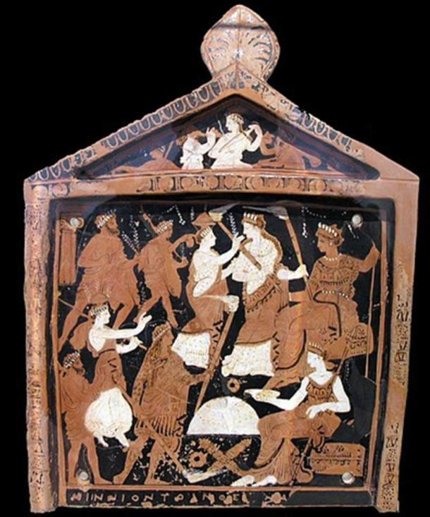 A votive plaque known as the Ninnion Tablet depicting elements of the Eleusinian Mysteries 