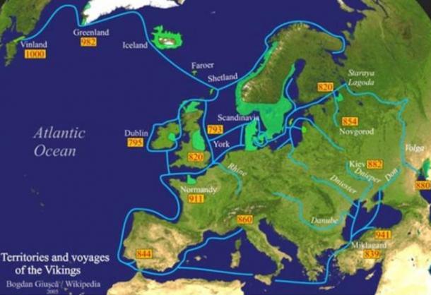 Territories and voyages of the Vikings
