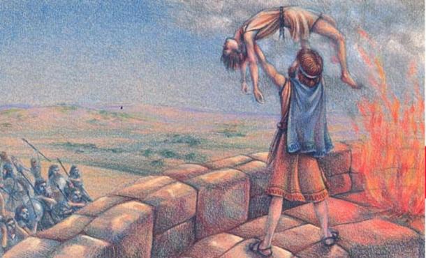 The war ended with King Mesha offering up his own son as a human sacrifice. 