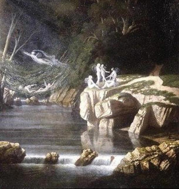 The warrior Midir lived among the sídhe, the fairy-race of Ireland. ‘Fairies’ by Francis Danby, 1840