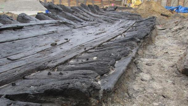 The well-preserved wood of the ship.