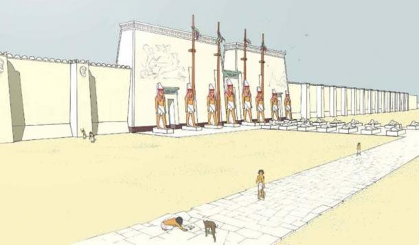 Artist's depiction of the white walls of the Great Temple of Ptah at Memphis.