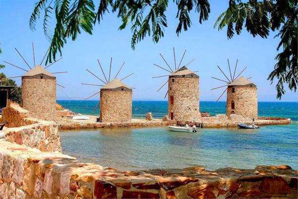 Iconic windmills from the modern-day island of Chios, Greece. (raban48 / Adobe stock)