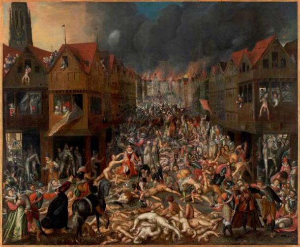 Not all of the battles fought in the Eighty Years’ War happened in winter. This scene, from a painting by an unknown artist, shows the horrific Spanish sacking of Antwerp in 1576. (MAS / CC0)