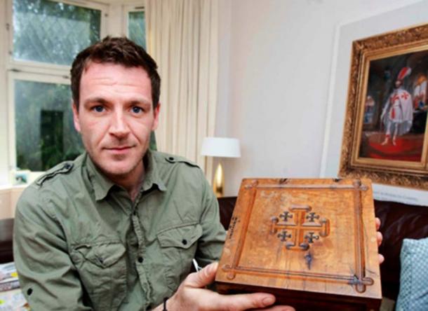 Author with his prized wooden Jerusalem Bible box displaying the Jerusalem Cross.