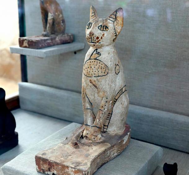 One of the wooden cat statues found in the tomb complex.
