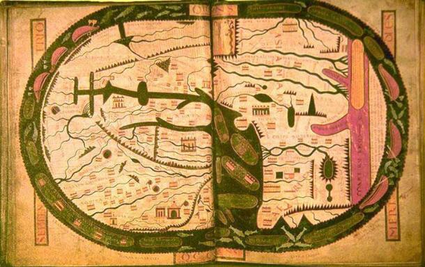 The world map from the Saint-Sever Beatus measuring 37 X 57 cm. This was painted c. 1050 as an illustration to Beatus' work at the Abbey of Saint-Sever in Aquitaine, on the order of Gregori de Montaner, Abbot from 1028 to 1072. (Beatus of Liébana / Public domain)