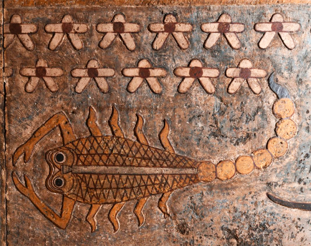 One of the zodiac signs discovered on the ceiling of the Temple of Esna in Egypt during restoration work. (Ahmed Emam / Ministry of Tourism and Antiquities)