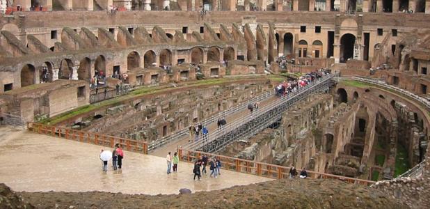 Interior of the Roman Colosseum, the most famous stadium to host gladiator games.